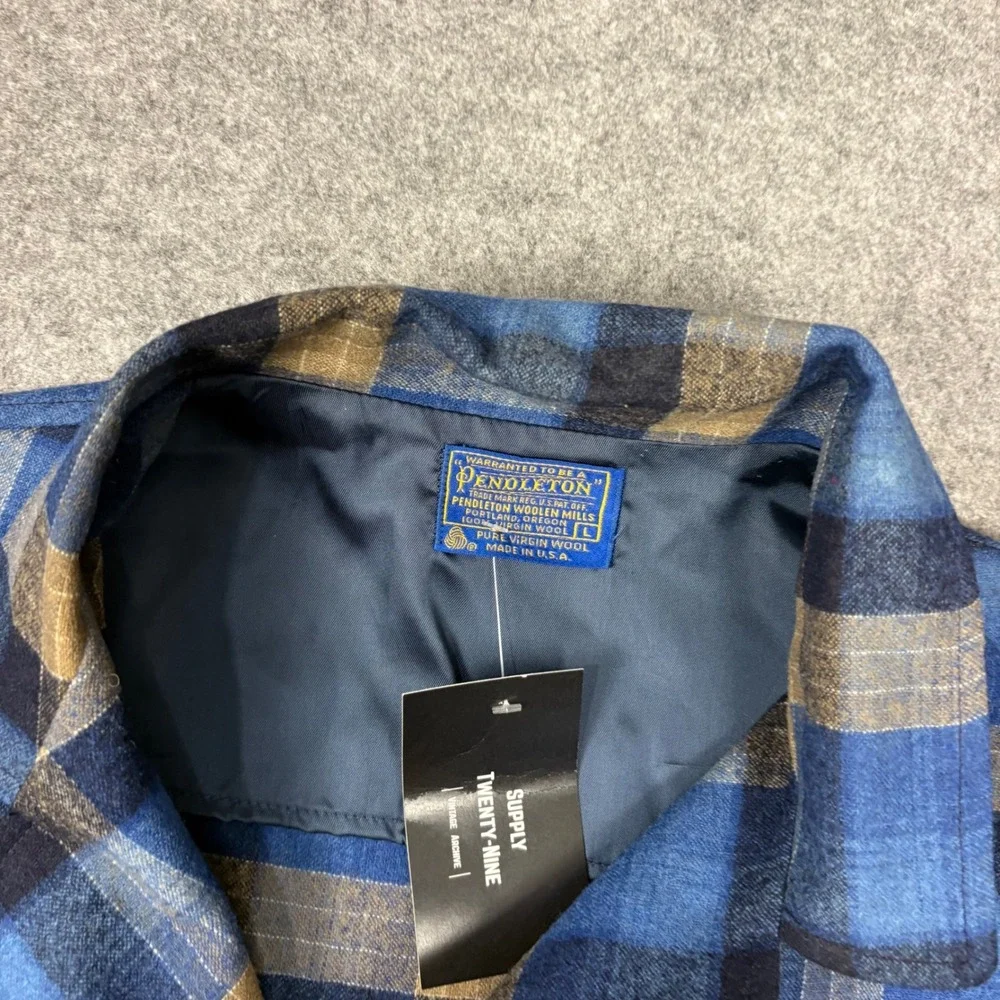 Vintage Pendleton Mens Blue Plaid Wool Chore Coat Jacket Made in USA Large - Picture 2 of 5